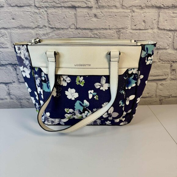 Liz Clairborne PVC Blue Floral Purse EUC - Picture 1 of 11